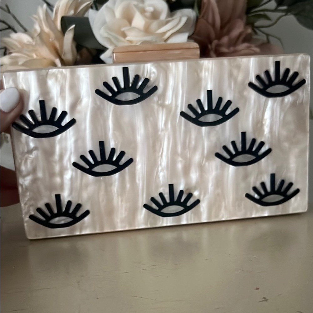 Evil Eye Clutch in Pearl and Black
